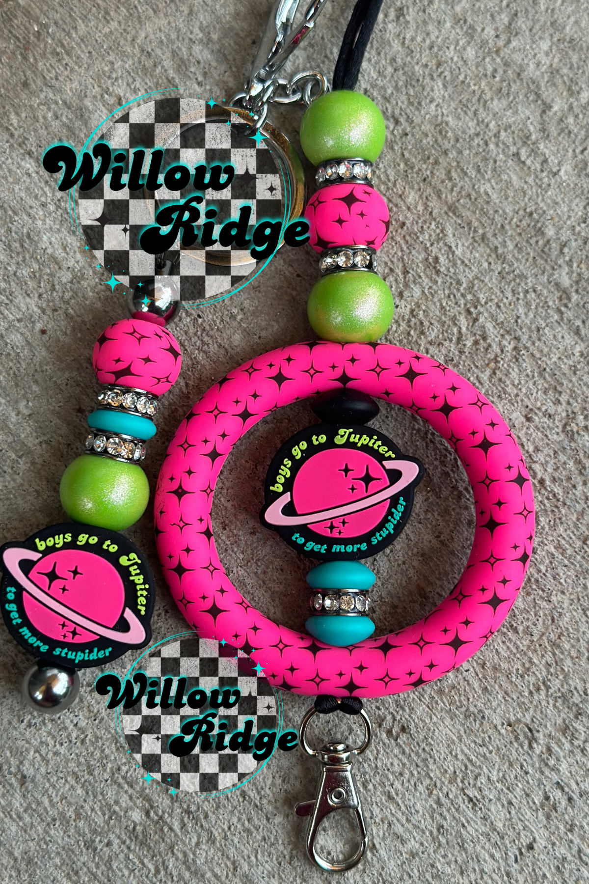 4 Point Star Hot Pink Printed Bead