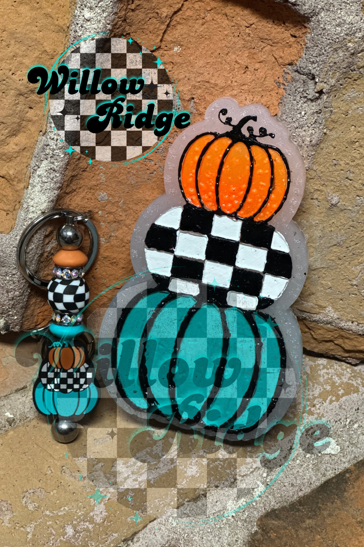 Checkered Stacked Pumpkin TEAL & RUST