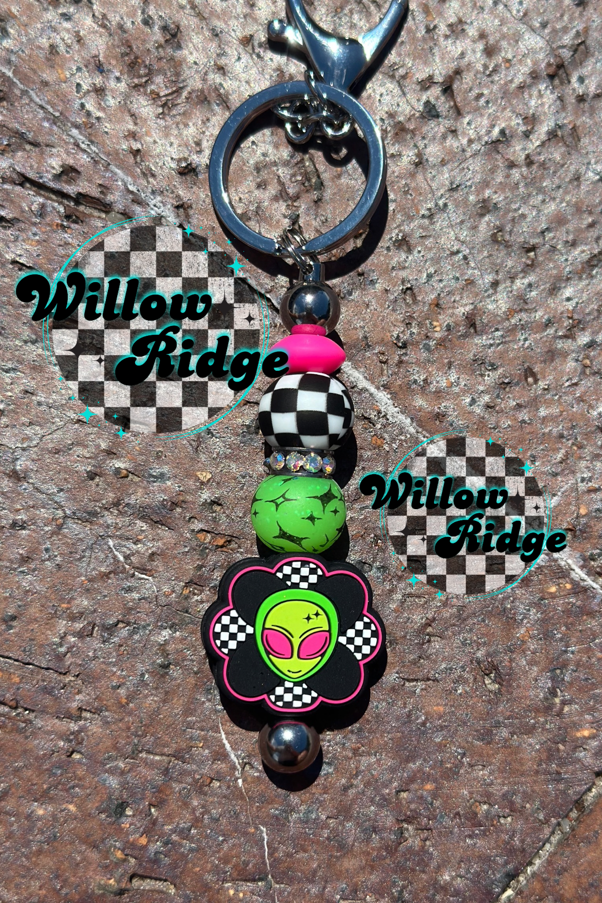 4 Point Star Green Printed Bead