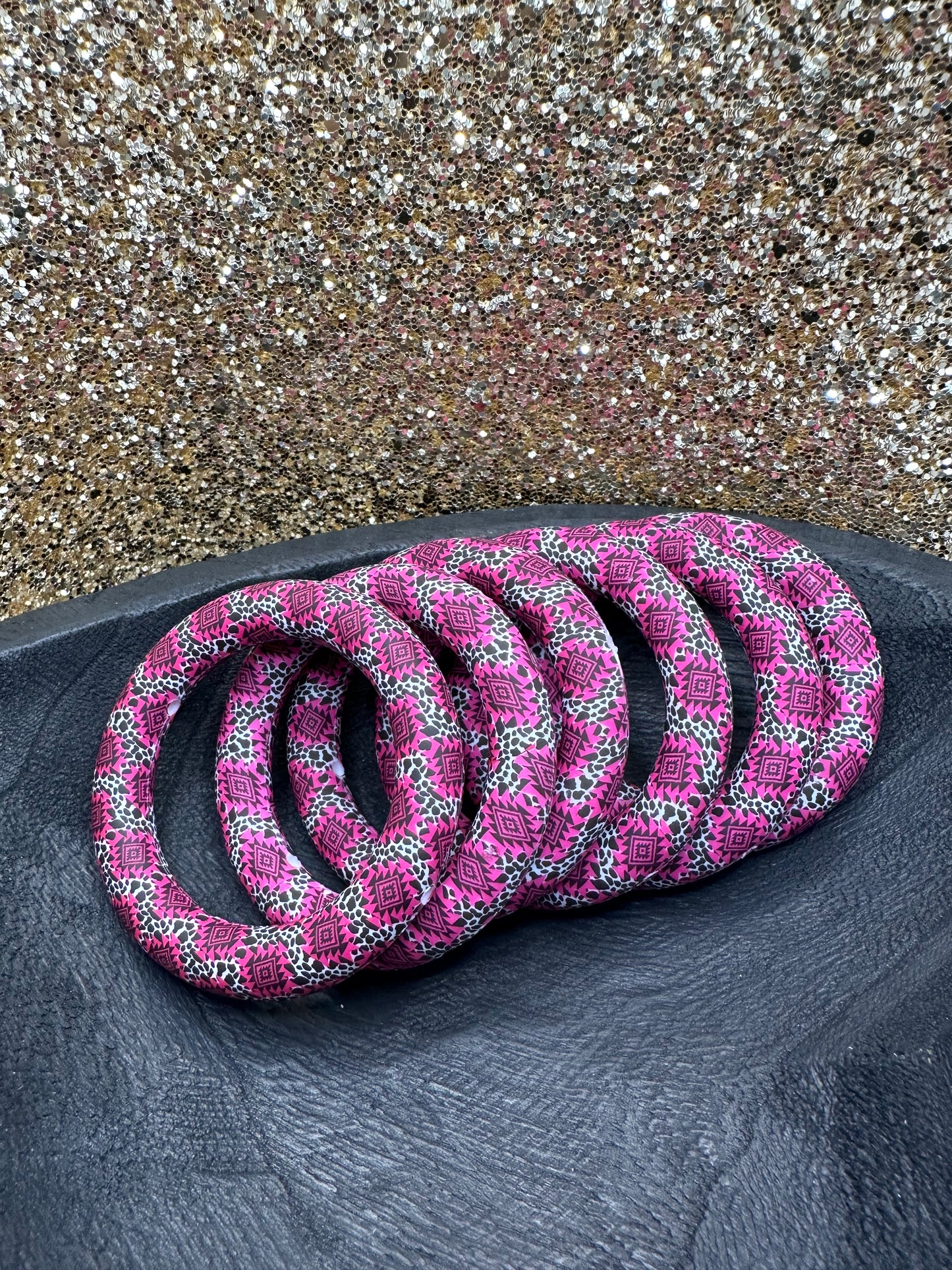 Custom Aztec Cow Print Ring Pink