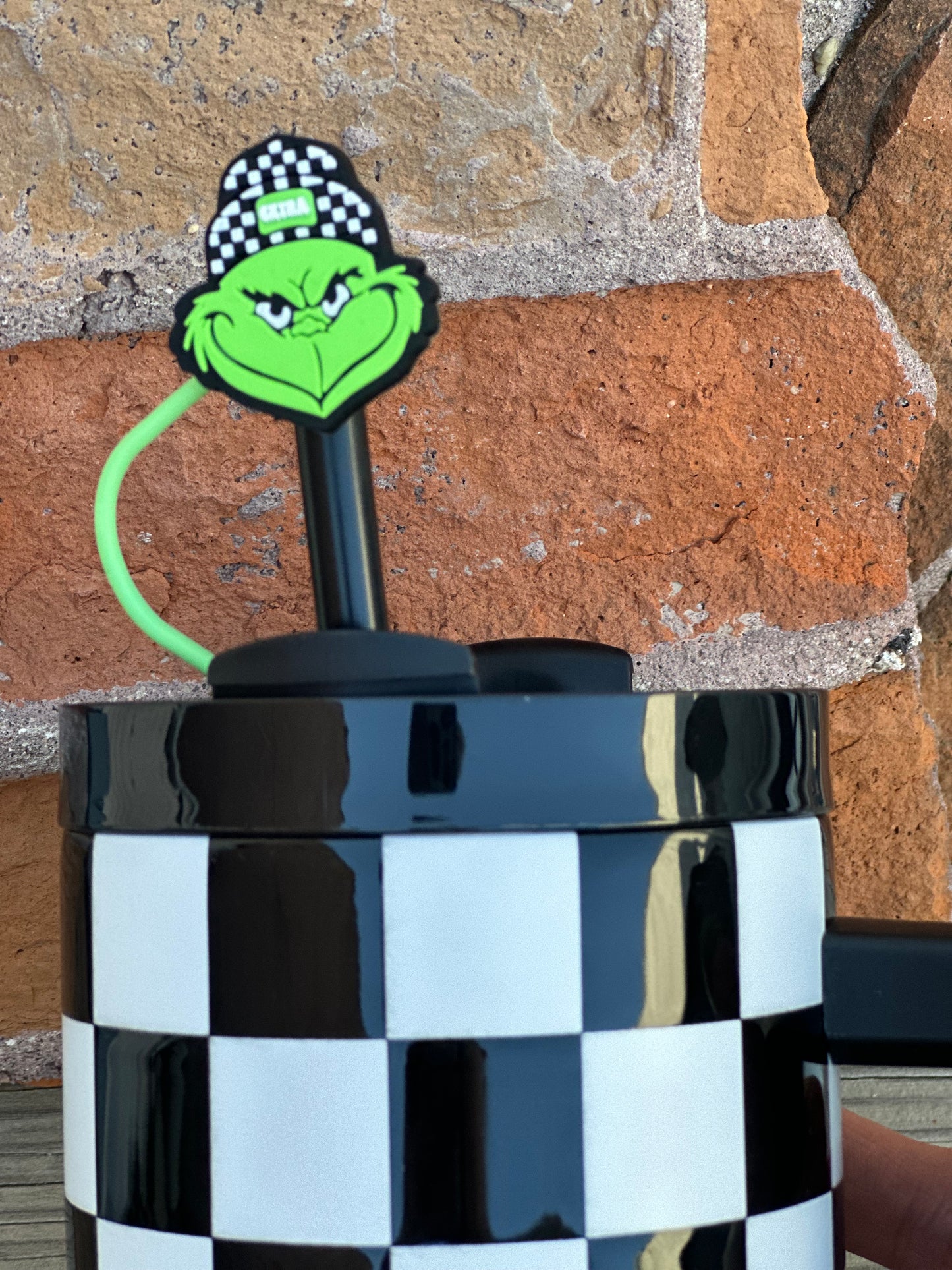 Checkered Green Guy Straw Topper