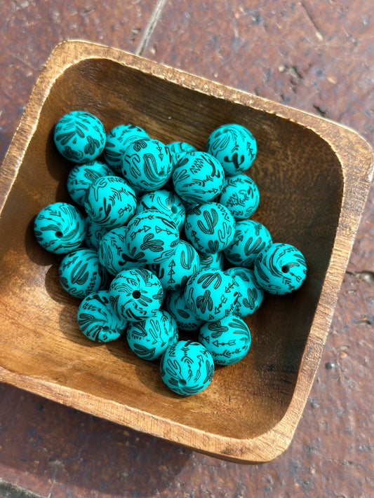 Cactus Turquoise Printed Bead