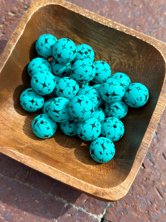 4 Point Star Turquoise Printed Bead
