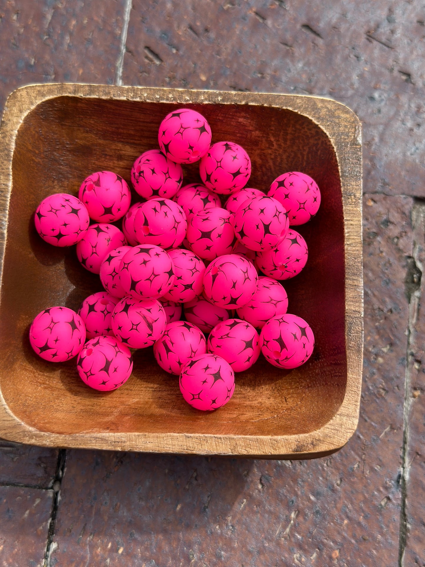 4 Point Star Hot Pink Printed Bead