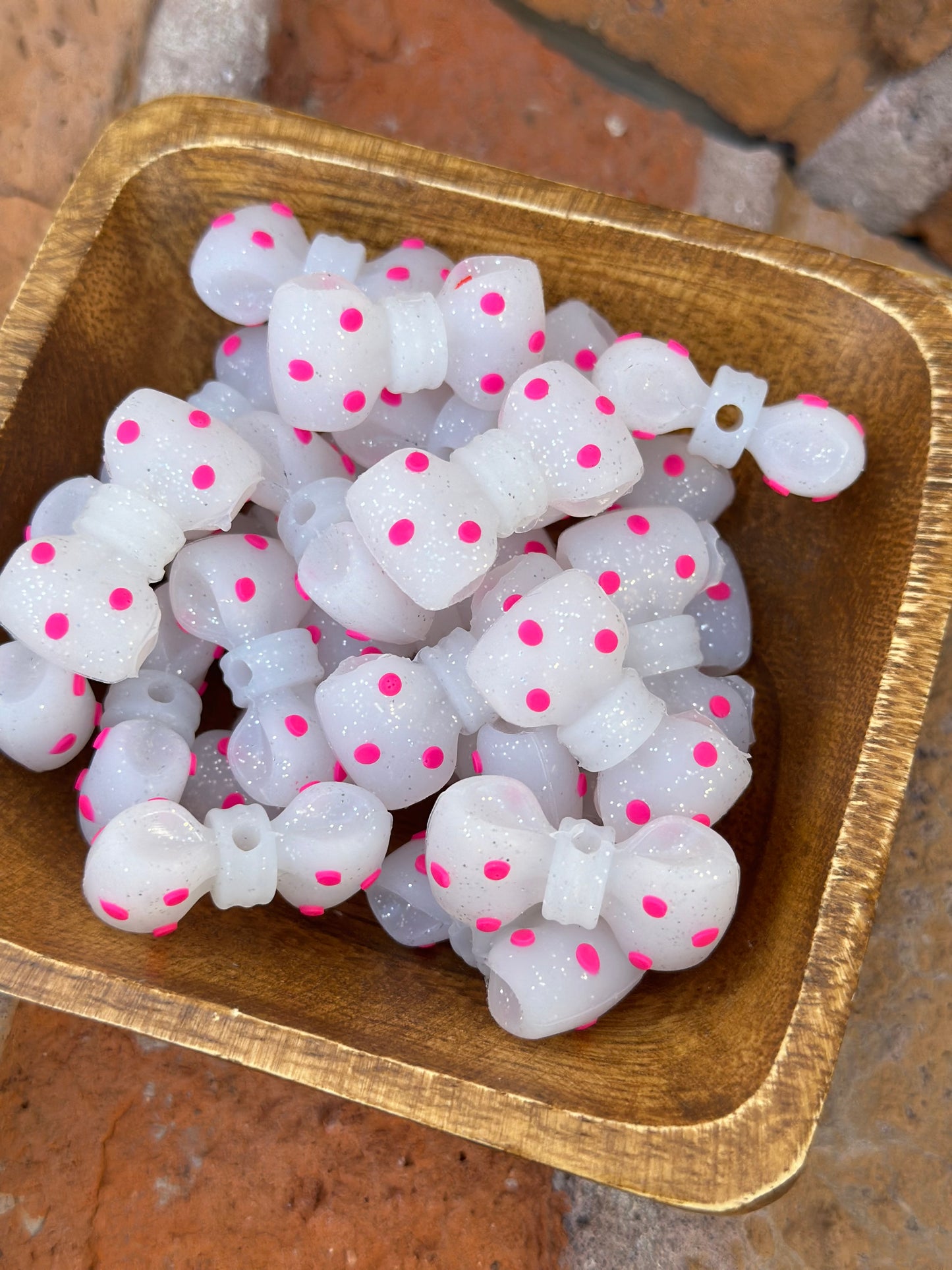 Clear & Hot Pink Polka Dot Bow