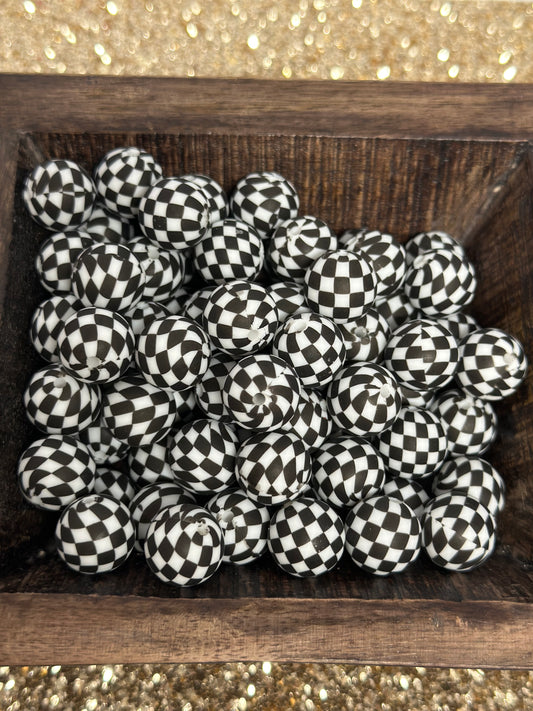 Checkered Black & White Printed Bead