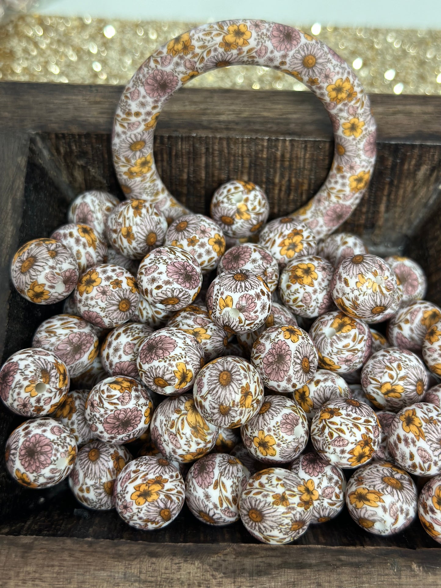 Purple Floral Printed Bead