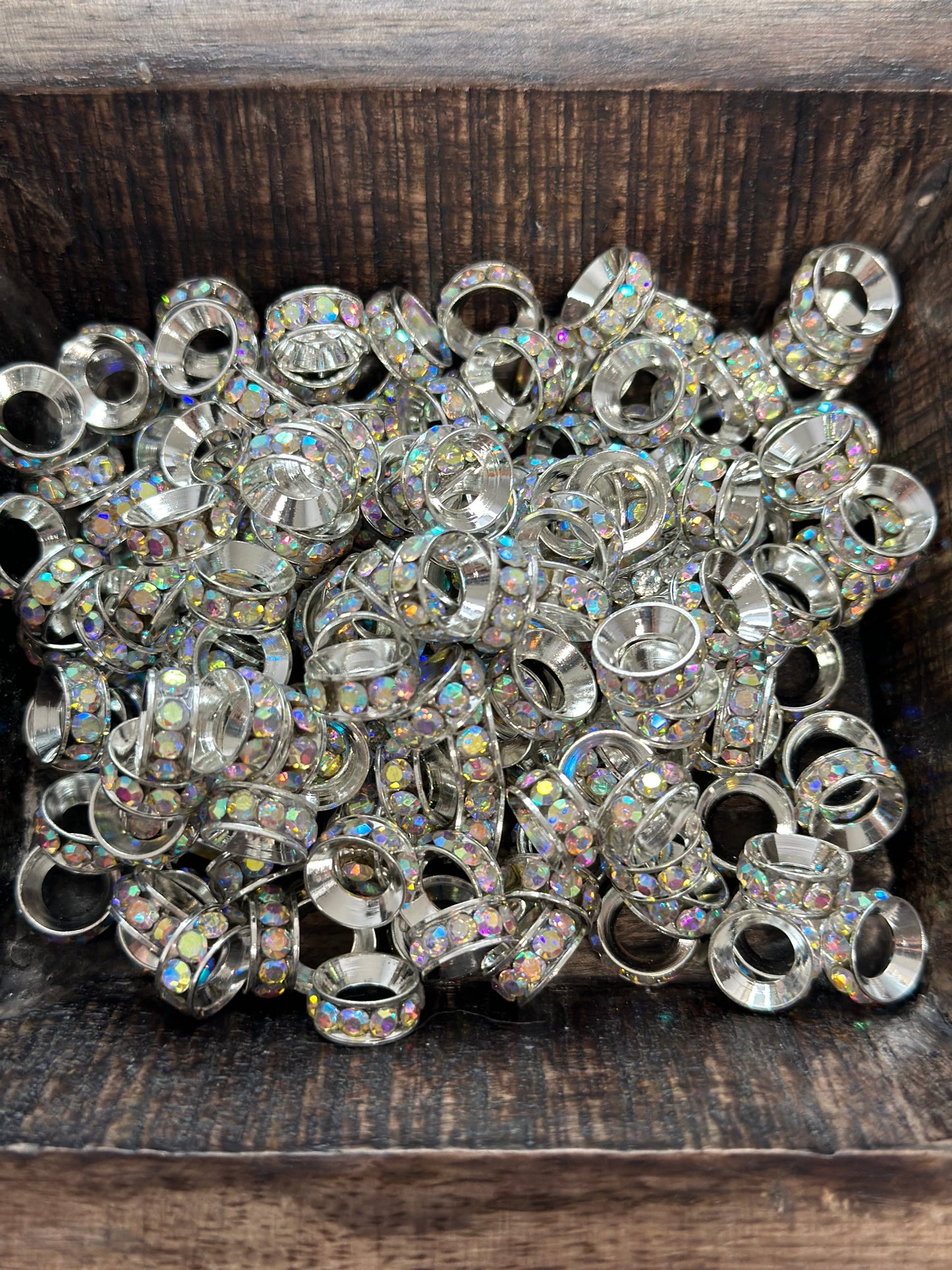 Large Hole Spacers- Silver Iridescent