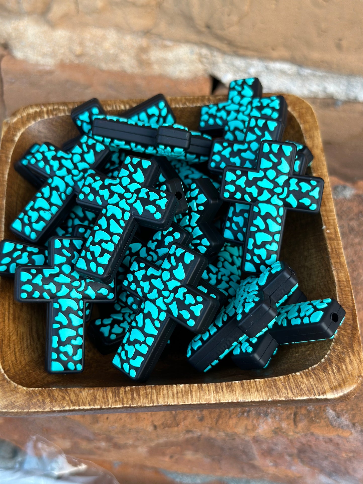Turquoise & Black Cow Print Cross