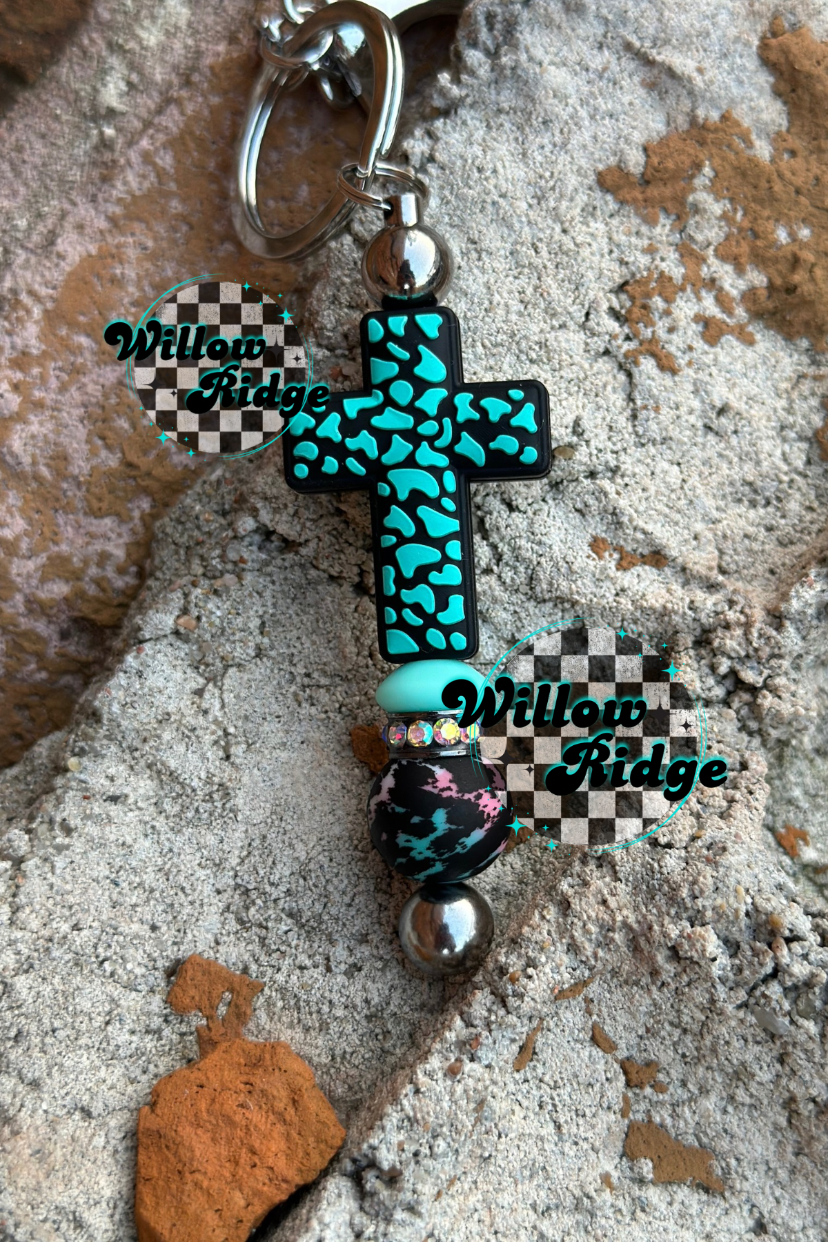 Turquoise & Black Cow Print Cross