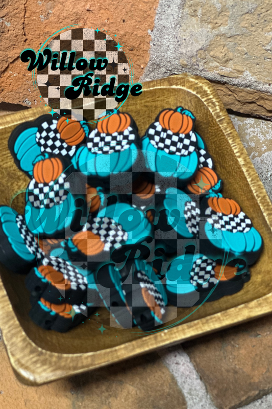 Checkered Stacked Pumpkin TEAL & RUST