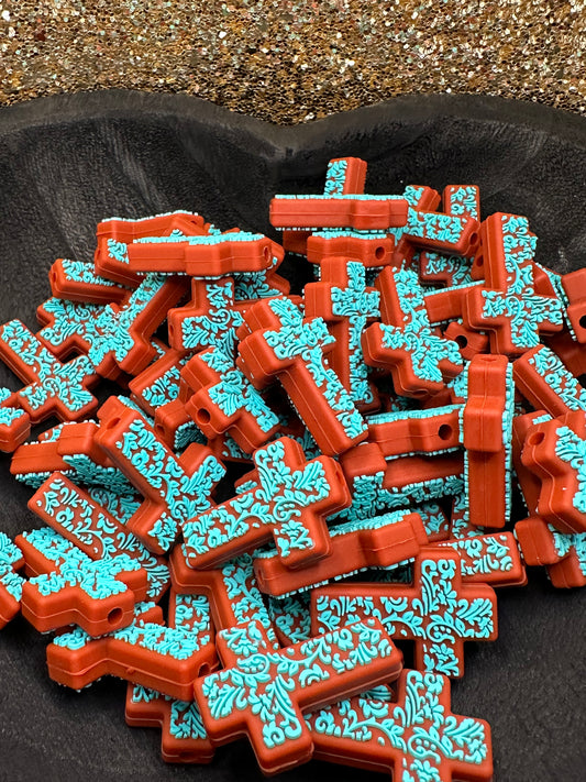 Tooled Cross Turquoise