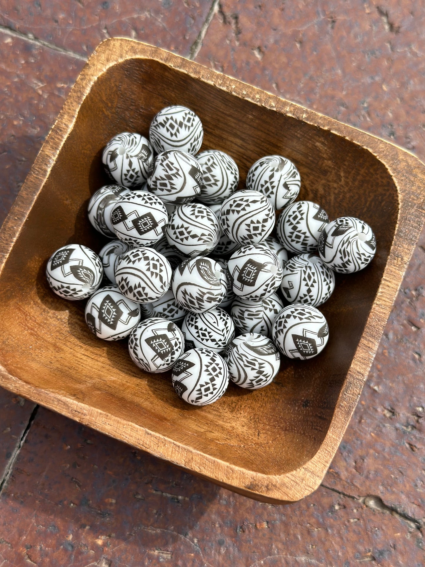 Aztec White Printed Bead