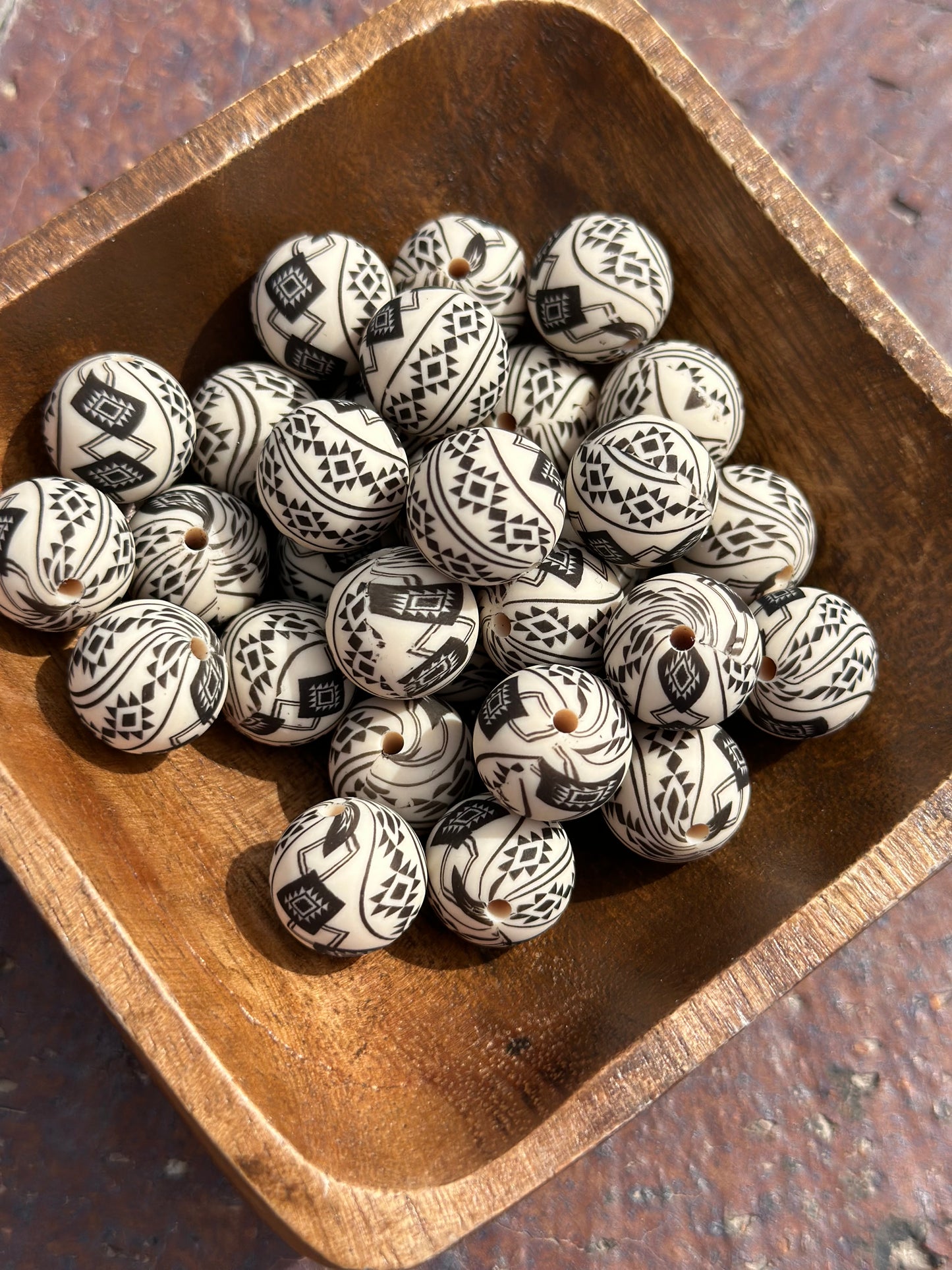 Aztec Navajo White Printed Bead