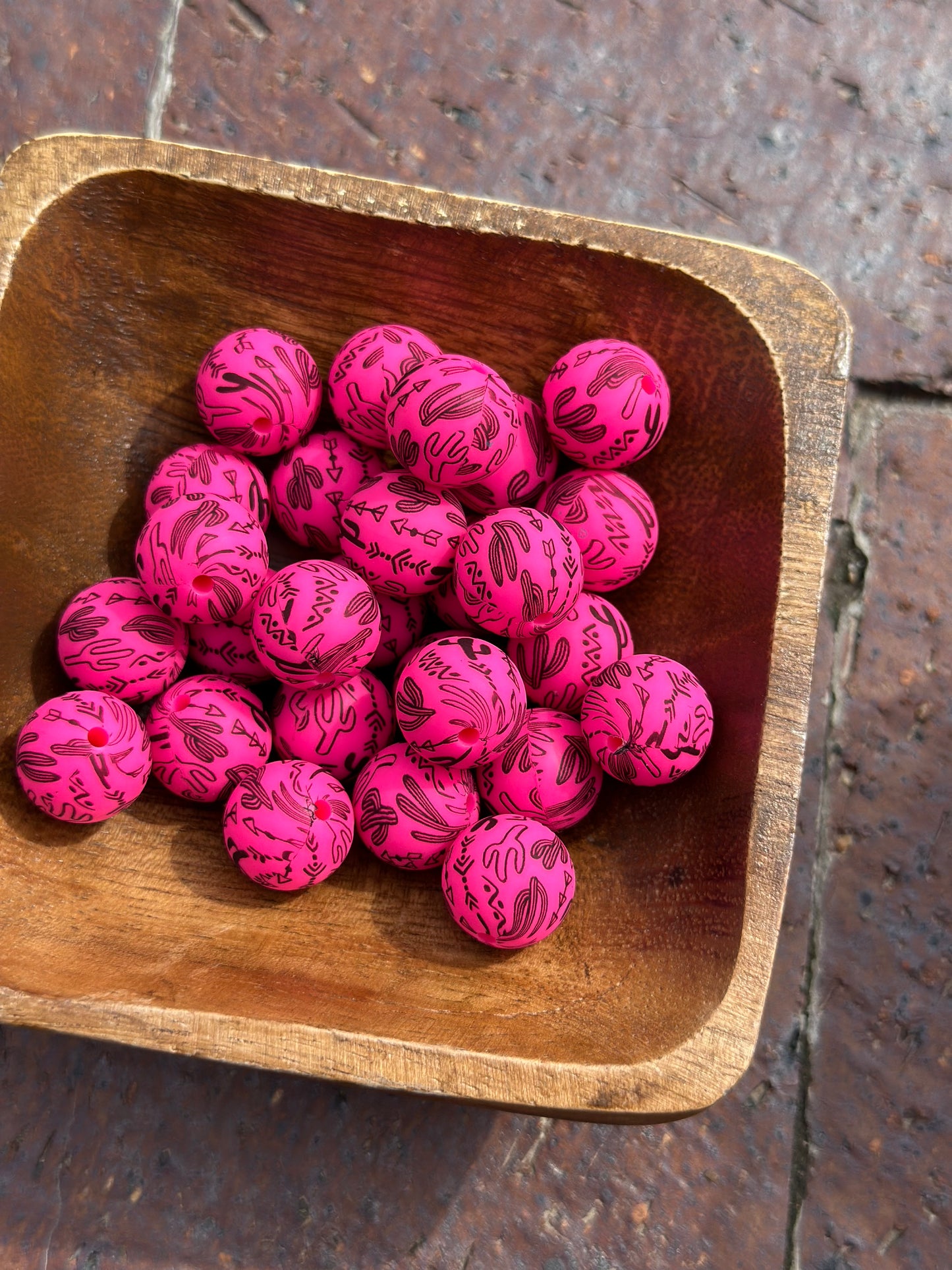 Cactus Hot Pink Printed Bead