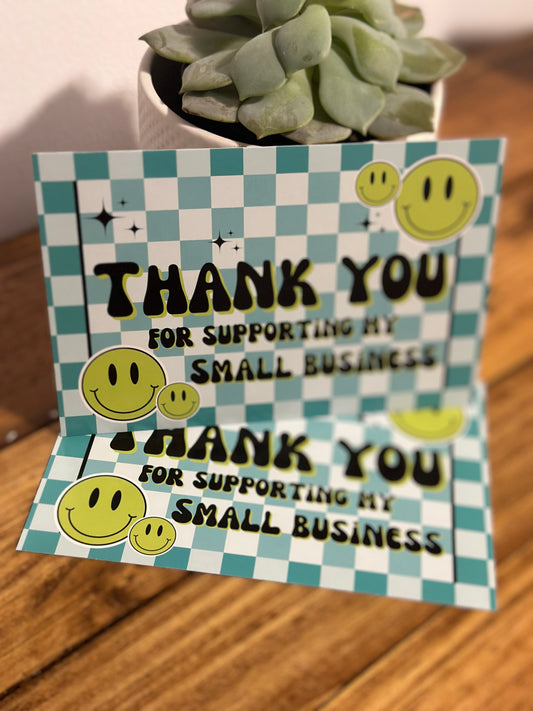 Retro Smiley Teal & Green Thank You Cards