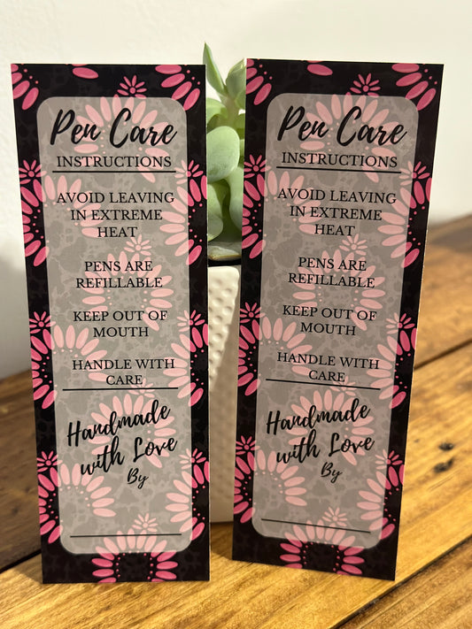 Pink Squash Pen Care Card