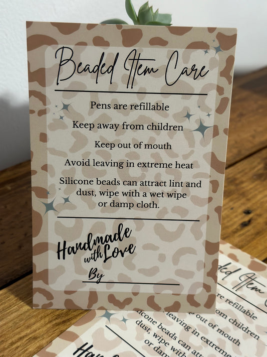 Boho Leopard Beaded Item Care Cards