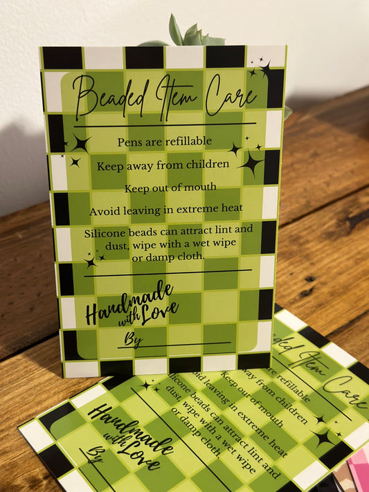 Beaded Item Care Card Green Checkered