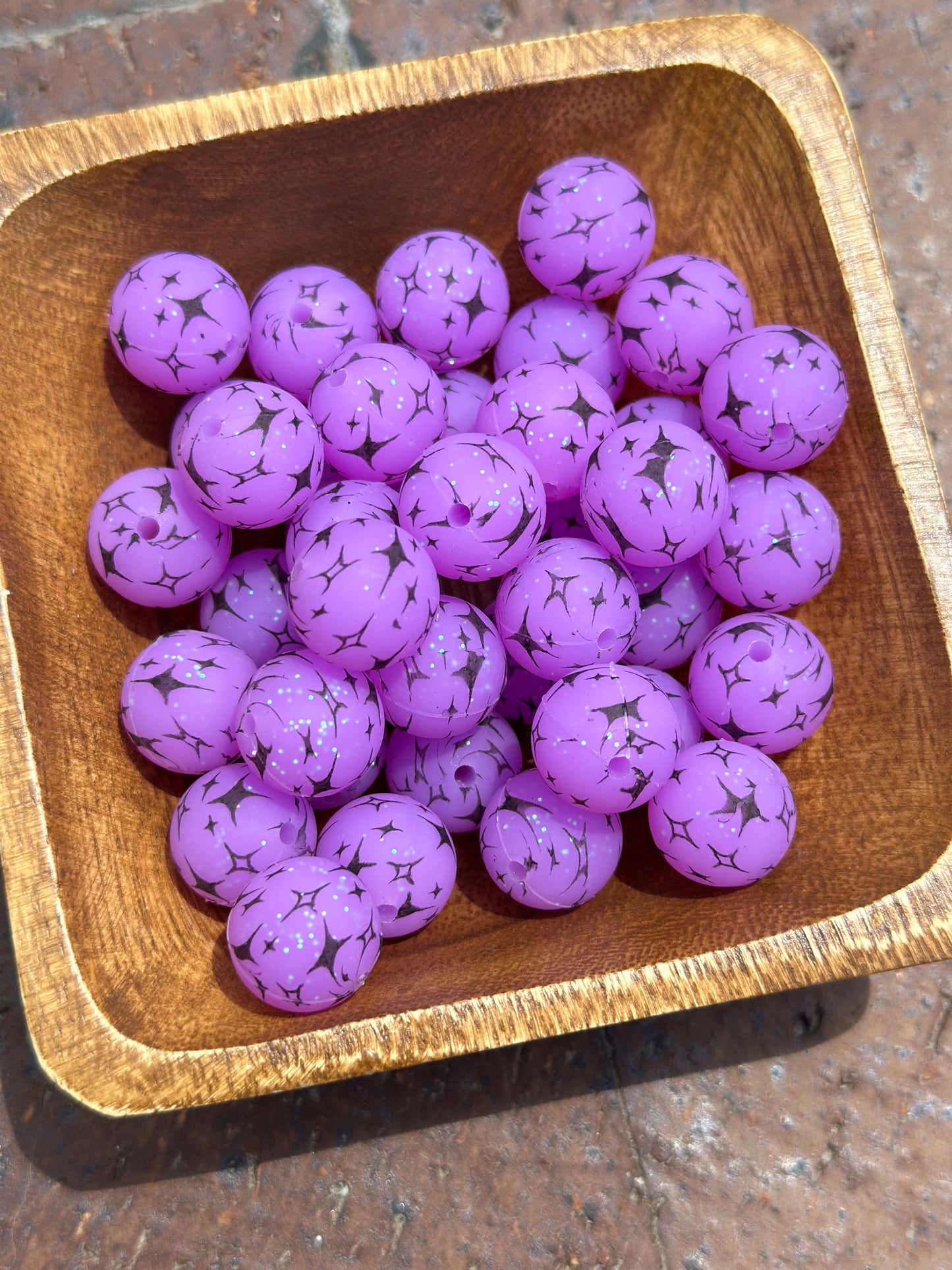 4 Point Star Purple Printed Bead